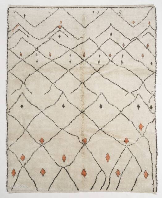 Handmade Beni Ourain Rug Beige Moroccan Wool Rug, Abstract Art Deco - image 1