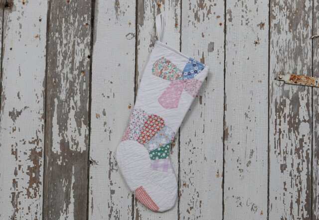Vintage Dresden Plate Quilt Christmas Stocking Hand-Stitched Flower Petals - image 1