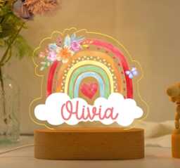 Personalized Night Light, Cute Rainbow Light, Custom Light, Baby Girl Gift, Rainbow Light, Gift For Kids - thumbnail 1