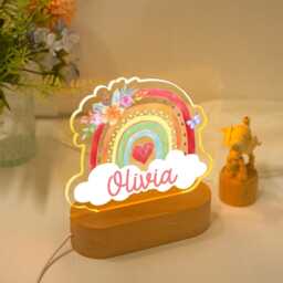 Personalized Night Light, Cute Rainbow Light, Custom Light, Baby Girl Gift, Rainbow Light, Gift For Kids - thumbnail 2