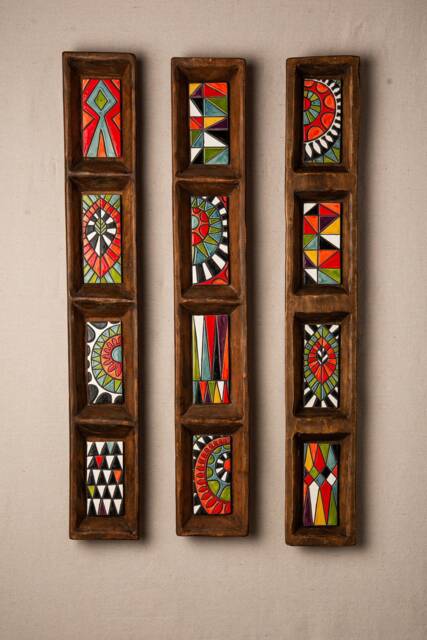 Ceramic Wall Art Handmade Tiles in Wood Frame - Made To Order Fiesta Tray - image 1