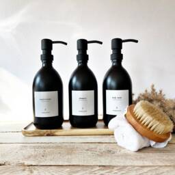 New Black Glass Refillable Bottle 500Ml, Waterproof Label, Stainless Steel Pump, Soap Dispenser