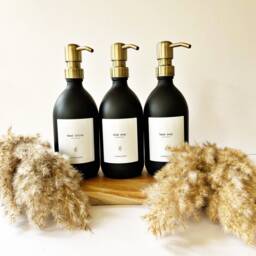New Black Glass Refillable Bottle 500Ml, Waterproof Label, Stainless Steel Pump, Soap Dispenser - thumbnail 3