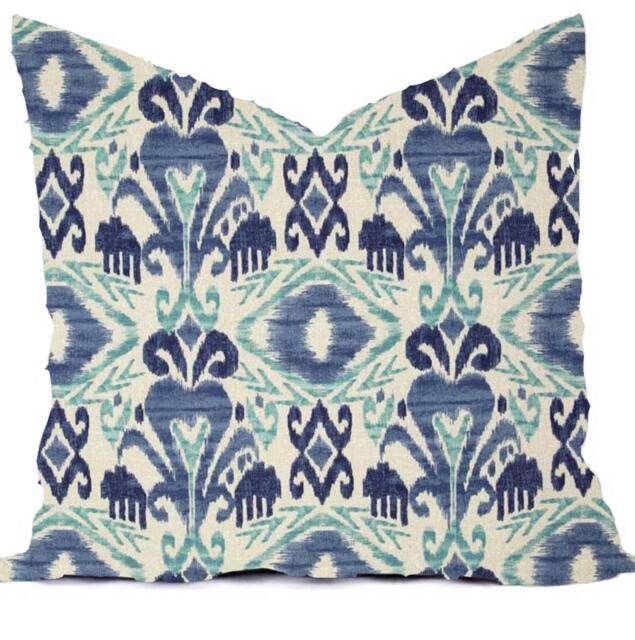 Blue Ikat Lattice Pillow Cover - Modern Home Decor Outdoor - image 1