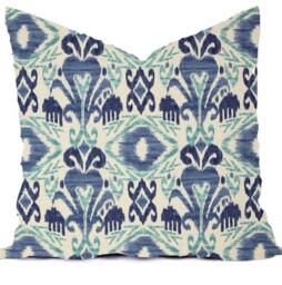 Blue Ikat Lattice Pillow Cover - Modern Home Decor Outdoor - thumbnail 1