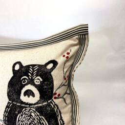 Woodland Bear & Fox Print Kidney Pillow Hand Printed Decorative Pillow - thumbnail 4