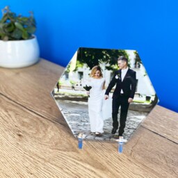 Personalised Hexagonal Photo Gift - Printed On Wood Acrylic Tile Father's Day Birthday - thumbnail 2