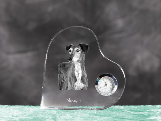 Sloughi - Crystal Clock in The Shape Of A Heart With Image Pure-Bred Dog - image 1