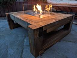 Handmade Solid Wood Firepit Table - Bioethanol Patio Coffee