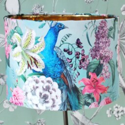 Handmade Velvet Lampshade Peacock Blossom Design With Gold Lining, Optional Fringe - thumbnail 2