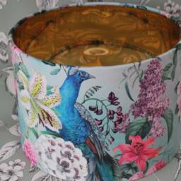 Handmade Velvet Lampshade Peacock Blossom Design With Gold Lining, Optional Fringe - thumbnail 3