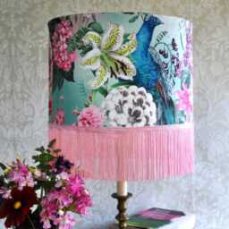 Handmade Velvet Lampshade Peacock Blossom Design With Gold Lining, Optional Fringe - thumbnail 1