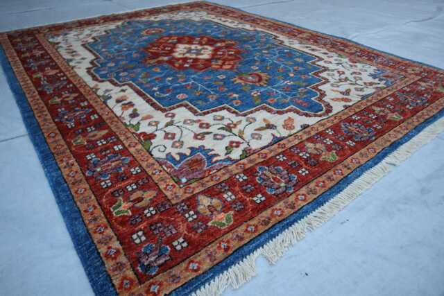 5x7 Ft Afghan Luxury Super Kazak Rug, Medallion New Geometric Area Rug, Hand Knotted Carpet, Rug For Living Room - image 1