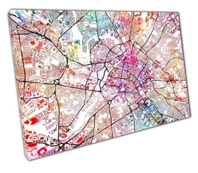 Central Manchester Street Map Watercolour Art Print Ready To Hang Wall Decor For Home Office - image 1