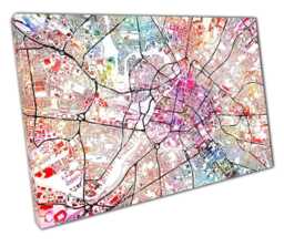 Central Manchester Street Map Watercolour Art Print Ready To Hang Wall Decor For Home Office - thumbnail 1