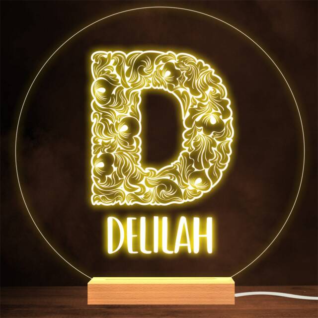 Floral Font Letter Initial D Personalised Gift Lamp Night Light - image 1