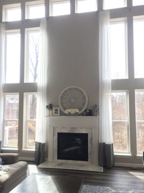 2 Sheer Voile Extra Long White Decorative Curtains With Gray Linen 13', 14, 15, 16, 17, 18 24 Ft Drapes For Story Rooms Free Swatches - image 1