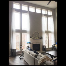 2 Sheer Voile Extra Long White Decorative Curtains With Gray Linen 13', 14, 15, 16, 17, 18 24 Ft Drapes For Story Rooms Free Swatches - thumbnail 3