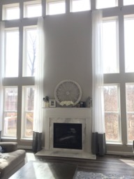 2 Sheer Voile Extra Long White Decorative Curtains With Gray Linen 13', 14, 15, 16, 17, 18 24 Ft Drapes For Story Rooms Free Swatches - thumbnail 1