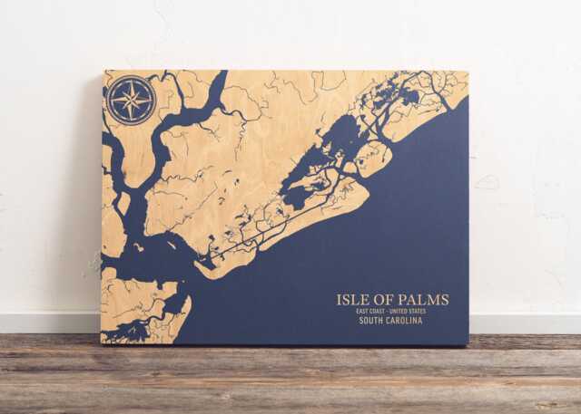 Isle Of Palms, South Carolina Map - Engraved Wood Coastal Chart Wall Art Sign, Beach Home Decor Nautical Print, Unique Personalized Gift - image 1