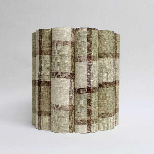 Handmade Khaki Checkered Drum Fabric Lampshade For Seasonal Light-88# - image 1