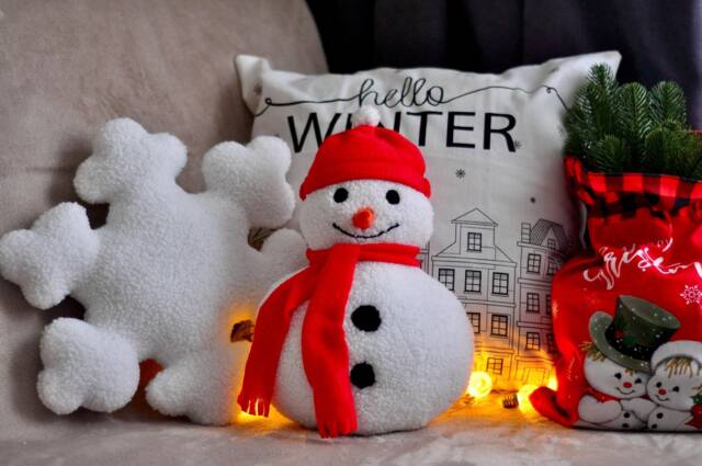 Snowman Christmas Pillows With Scarf - Home Decor - Xmas Gift Idea Plush Toy Winter Pillow Holiday - image 1