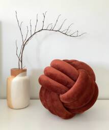 Terracotta Knot Pillow, Large Velvet Cushion, Decorative Ball Pillow - thumbnail 1
