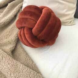 Terracotta Knot Pillow, Large Velvet Cushion, Decorative Ball Pillow - thumbnail 3