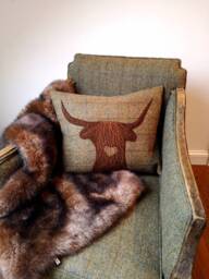 Hand Crafted Harris Tweed Highland Cow Embroidered Cushion Cover - thumbnail 1