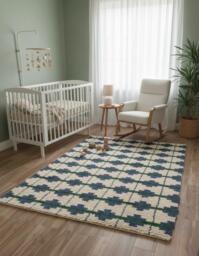 Handmade Wool Rug, Beni Ourain Inspired Geometric Carpet, Bohemian Area Rug - thumbnail 1