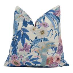 Sanderson - Bamboo & Bird China Blue/Lotus Pink Japanese Inspired Floral Cushion Cover Handmade Throw Pillow Designer Home D??cor