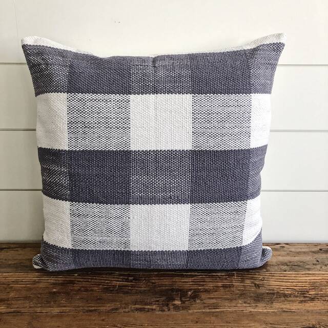 22x22 Gray Buffalo Plaid Pillow Cover - Handwoven Cotton - image 1