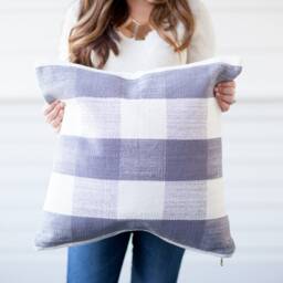 22x22 Gray Buffalo Plaid Pillow Cover - Handwoven Cotton - thumbnail 4
