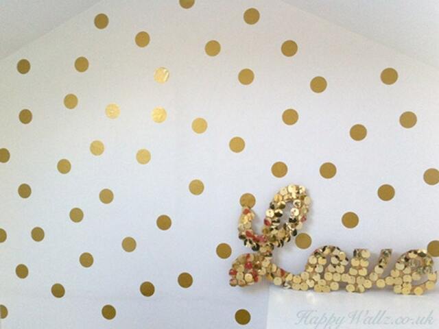 100 Gold Metallic Polka Dot Wall Decals/Wall Stickers, Decoration, Vinyl, Envelope, Car, Office, Home, Nursery Wallpaper, Matte/Gloss - image 1