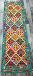 Heritage Tribal Runner, Handmade Artisan Afghan Turkish Scandinavian Navajo Bohemian Flatweave Wool Multicolour Kilim Runner Rug 198x61 cm - thumbnail 1
