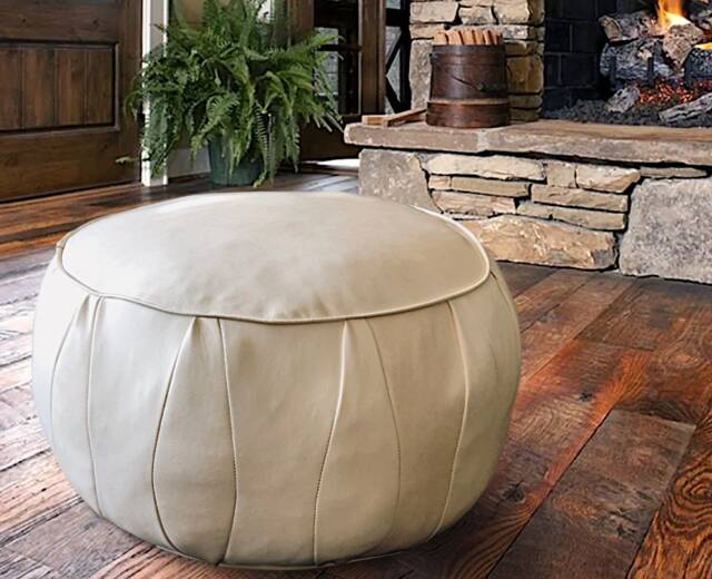 Leather Pouf Vintage Look - image 1