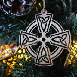 Celtic Cross Wooden Bauble Irish Design Ireland Gaelic Classic Ornament Quirky Rustic Stocking Present Laser Wood Burned Ornate - thumbnail 2