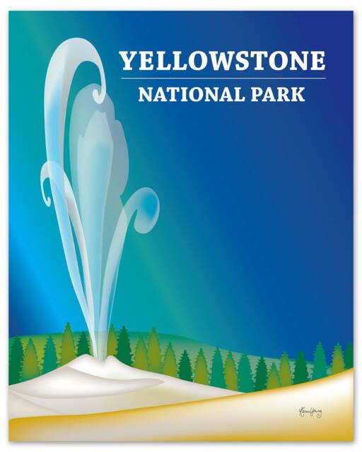 Yellowstone National Park Poster, Art, Wyoming Print, Skyline, Gift - Style E8-O-Yel - image 1