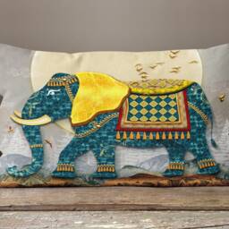 Rectangle Elephant, Floral Leaf Cushion Cover/Elephant Lumbar Pillow Case/Blue, Yellow Elephant Waist Bedding Decor - thumbnail 3