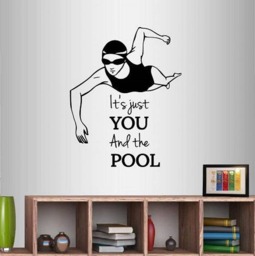 In-Style Decals Wall Vinyl Decal Home Decor Sticker It's Just You & Pool Phrase Swimming Girl Woman Swimmer Sports Removable Design 1820 - thumbnail 1