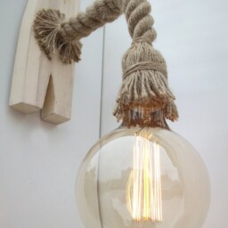 Wall Light Made From A Rope & Aged Wood, Wooden Sconce, Rustic Light, Lamp, Lighting Fixture, Edison Living Room, Dining Room - thumbnail 3