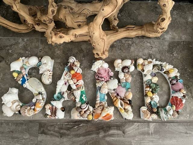 Beach Decor Shell Letters Sand - Seashell Wooden Coastal Home House Wall Colorful - image 1