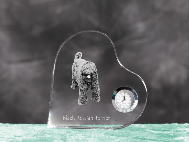 Black Russian Terrier - Crystal Clock in The Shape Of A Heart With Image Pure-Bred Dog - image 1