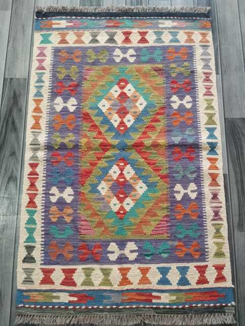 Kilim Rug Multicolour, Handmade Artisan Afghan Turkish Persian Rug, Navajo Moroccan Bohemian Flatweave, Natural Wool Dhurrie 120x76 cm - image 1
