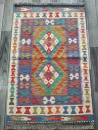 Kilim Rug Multicolour, Handmade Artisan Afghan Turkish Persian Rug, Navajo Moroccan Bohemian Flatweave, Natural Wool Dhurrie 120x76 cm - thumbnail 1