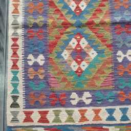 Kilim Rug Multicolour, Handmade Artisan Afghan Turkish Persian Rug, Navajo Moroccan Bohemian Flatweave, Natural Wool Dhurrie 120x76 cm - thumbnail 2