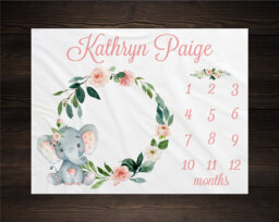 Girl Safari Baby Milestone Blanket, Month Growth Tracker Shower Gift, Elephant Baby, Newborn Animals