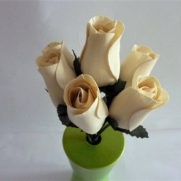 Wooden Painted Vase, Iridescent Green/Yellow With 7 Cream Roses , Ideal Gift For All Occasions - thumbnail 2