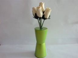 Wooden Painted Vase, Iridescent Green/Yellow With 7 Cream Roses , Ideal Gift For All Occasions - thumbnail 1