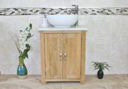 Solid Oak Bathroom Vanity Unit - White Quartz Top Marble Basin Choice 310Wqsbc